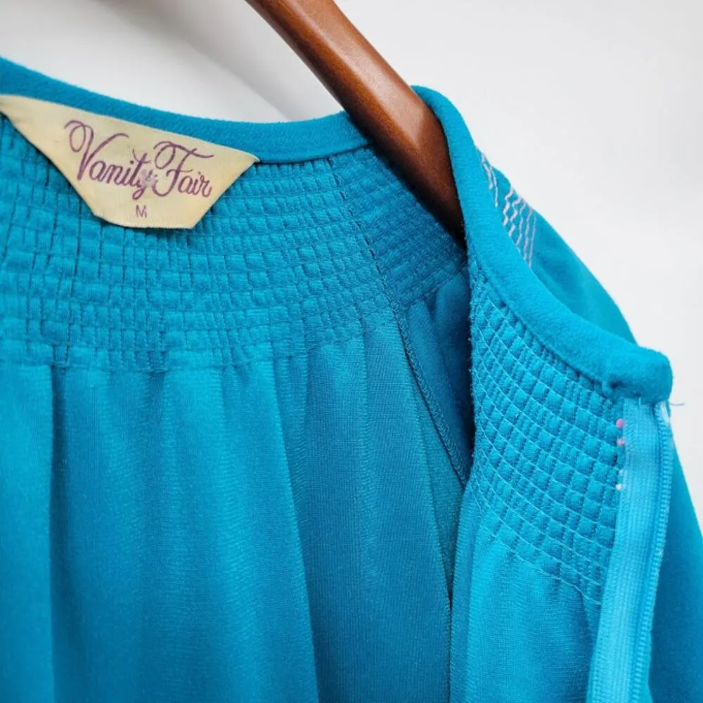 VTG Vanity Fair House Coat Womens M Blue Embroidered Collar Cuffs Fleece Long - Image 12