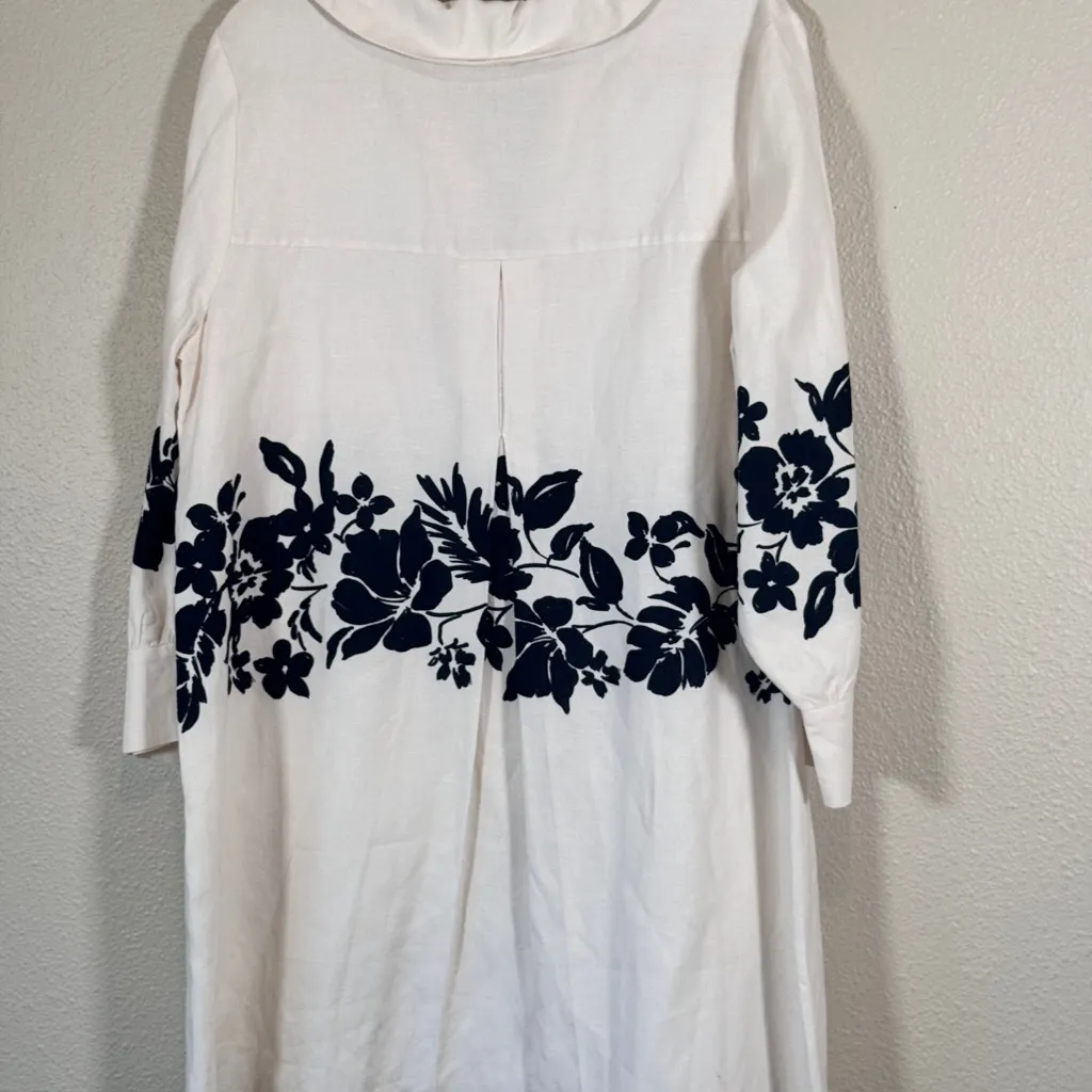 Zara White Black Tropical Floral Linen Shift Dress Womens XL Hawaiian Vacation - Image 2