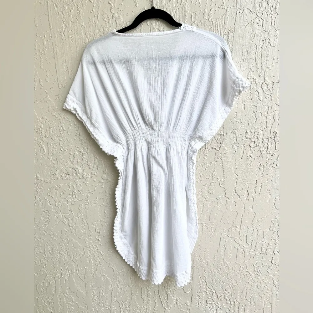 White cotton crochet hem cover up mini dress S new - Image 2
