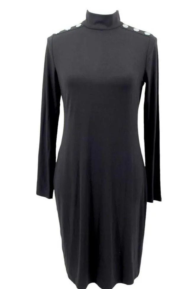 White House Black Market Petite Mock Neck Knit Long Sleeve Dress Button WHBM PS - Image 2