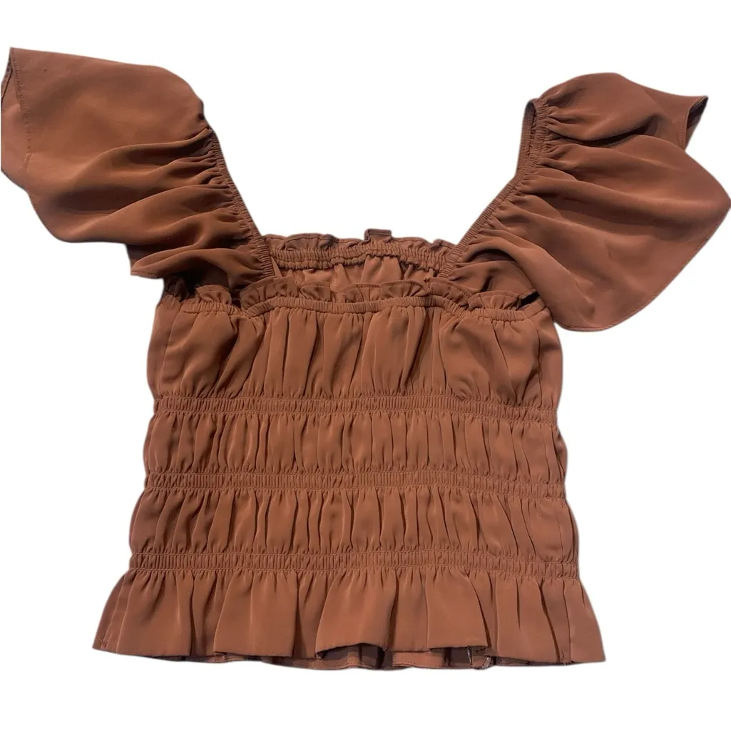 • Abercrombie flutter sleeve smocked top brown orange small - Image 3