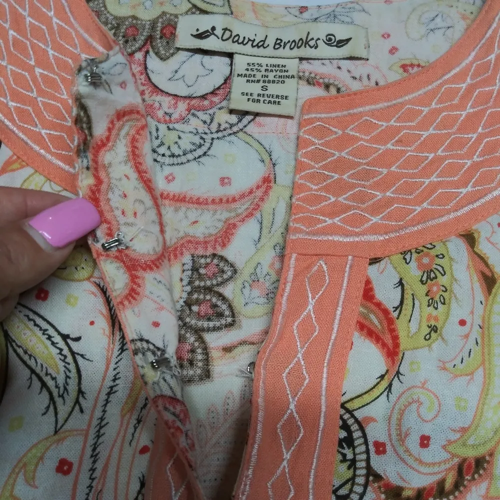 David Brooks Linen Coral Paisley Print Sleeveless Top Casual Vacation Size S Orange - Image 8