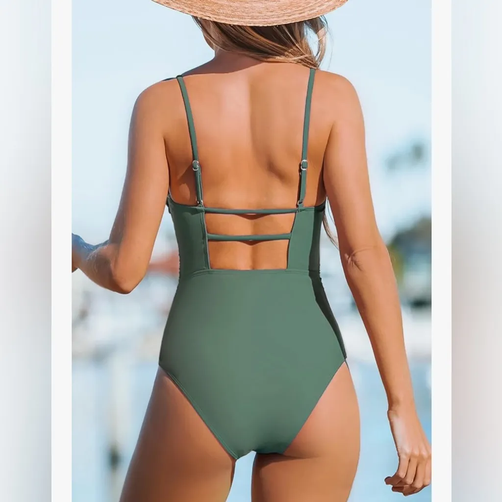 NEW Swimsuit 1 Pc Bathing Suit Square Neck Cutout Back Tummy Control M - Image 2