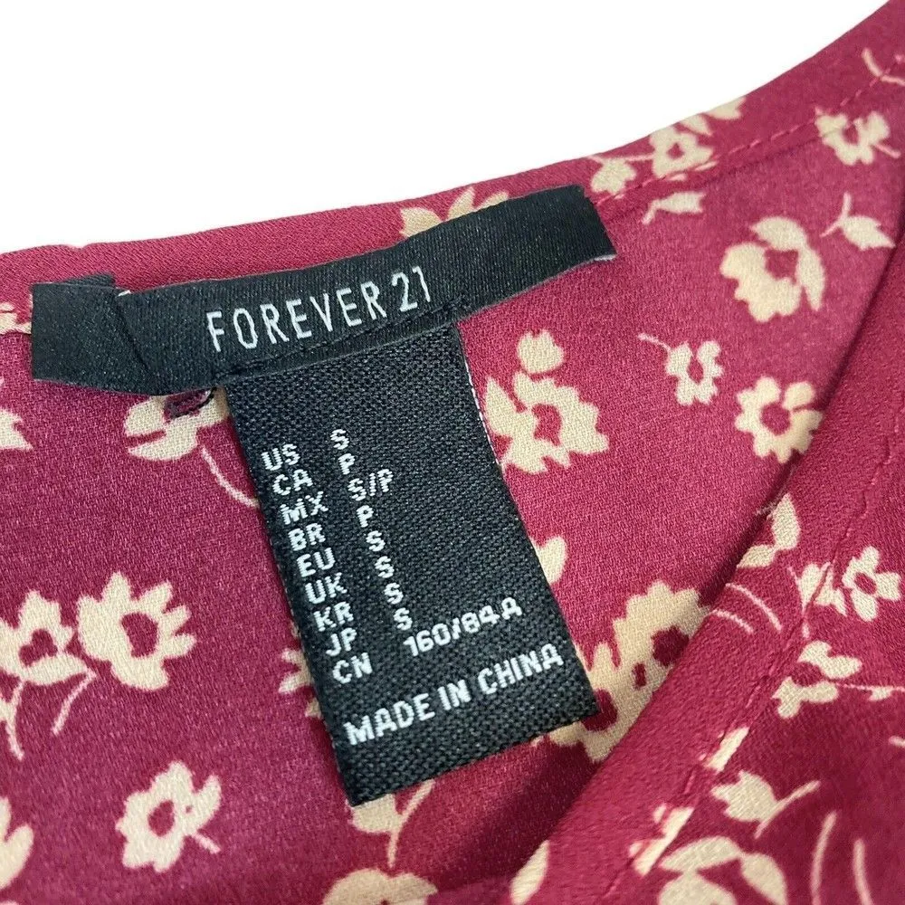 Forever 21 Women's Maroon Floral Crop Top w/Spaghetti Straps Small - Image 4