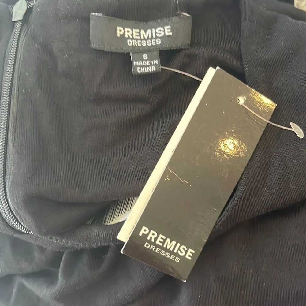 Premise NWT New Black Brass Studded Three Quarter Sleeve Bodycon Dress Sz S - Image 5
