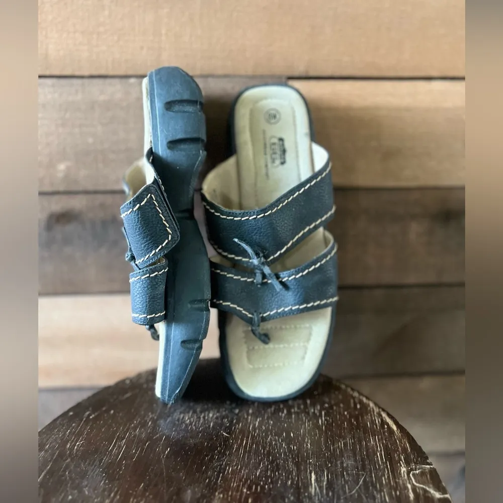 Y2K Route 66 Chunky Platform Slide Sandals | Size 8W | Black Stitch Detail - Image 10