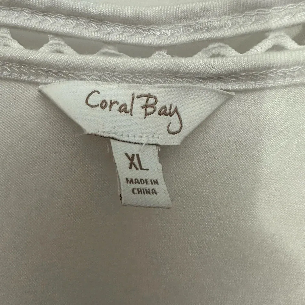 Coral Bay Lagenlook Top White Fishnet 3/4 Sleeve Tee Size XL - Image 3