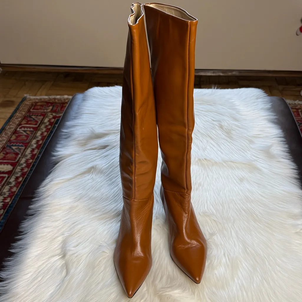 Souliers Martinez Brown Elena 60 mm Knee High Boots Tan Size 7 - Image 10