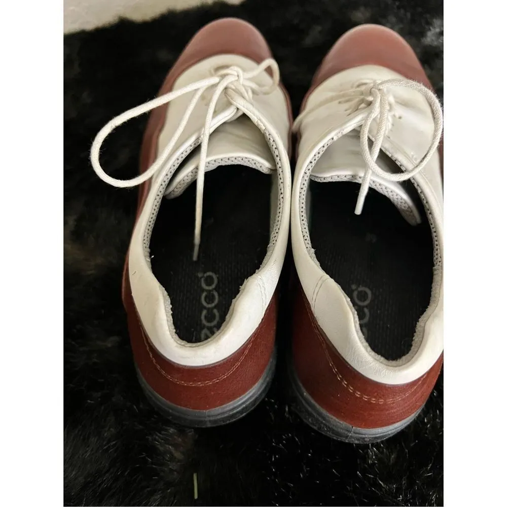 Ecco Women’s Golf Shoes 8.5 Brown White Saddle Lace Up Spikes Cleats EU 39 - Image 6