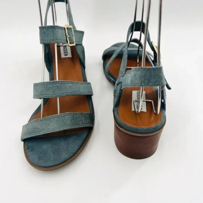 Steve‎ Madden Sandals Raymee Strappy Slingback Light Blue Leather Heels size 9.5 - Image 3