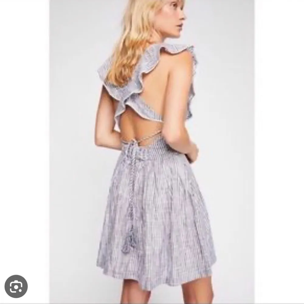 NWT Free People Light Blue & White Striped Ruffle Spaghetti Strappy Dress Small - Image 2