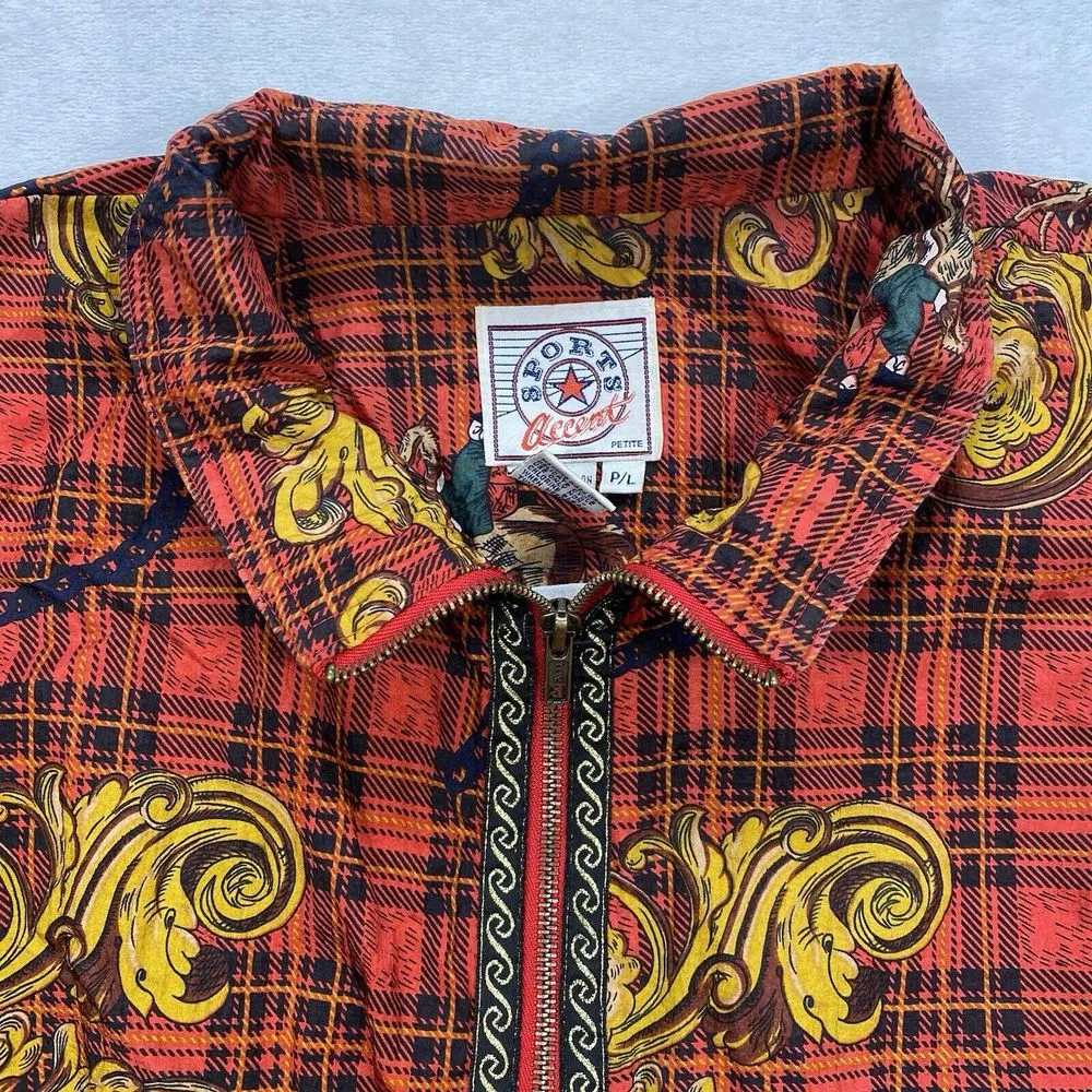 Vintage Sports‎ Accent Windbreaker Womens P/L Red Plaid Equestrian Full Zip Y2k Size undefined - Image 6
