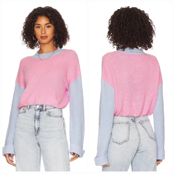 MORE TO COME Kate Ribbed Sweater in Pink & Blue Size XS - Image 2