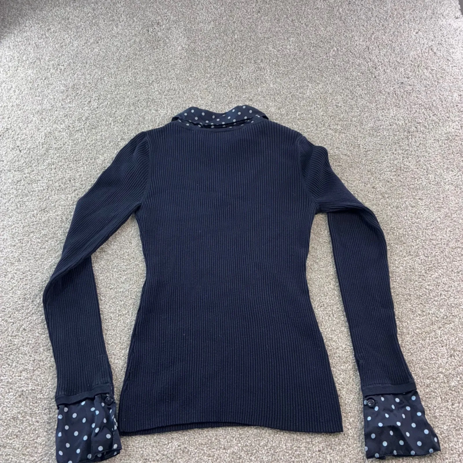 INC International Concepts L Petite‎ 2Fer Navy Blue Polka Dot Collar Ribbed Knit Size undefined - Image 8