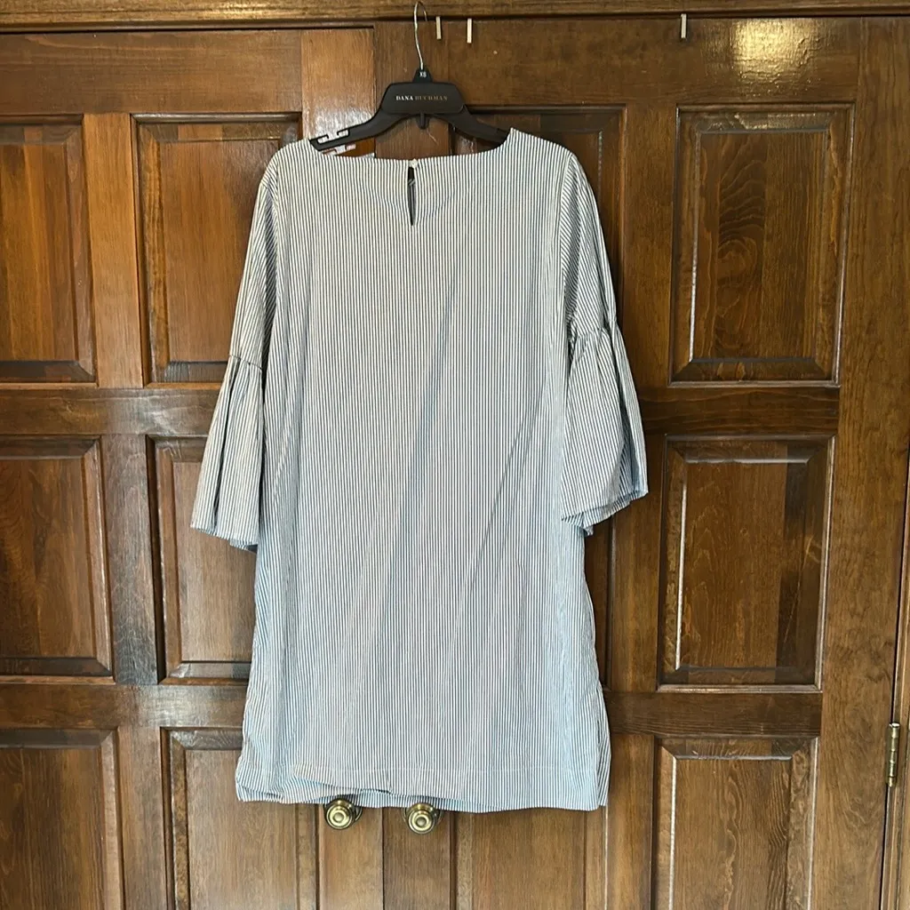 Chaps Grey And Whited Striped Bell Sleeves Shift Dress Size XL Casual Summer - Image 5