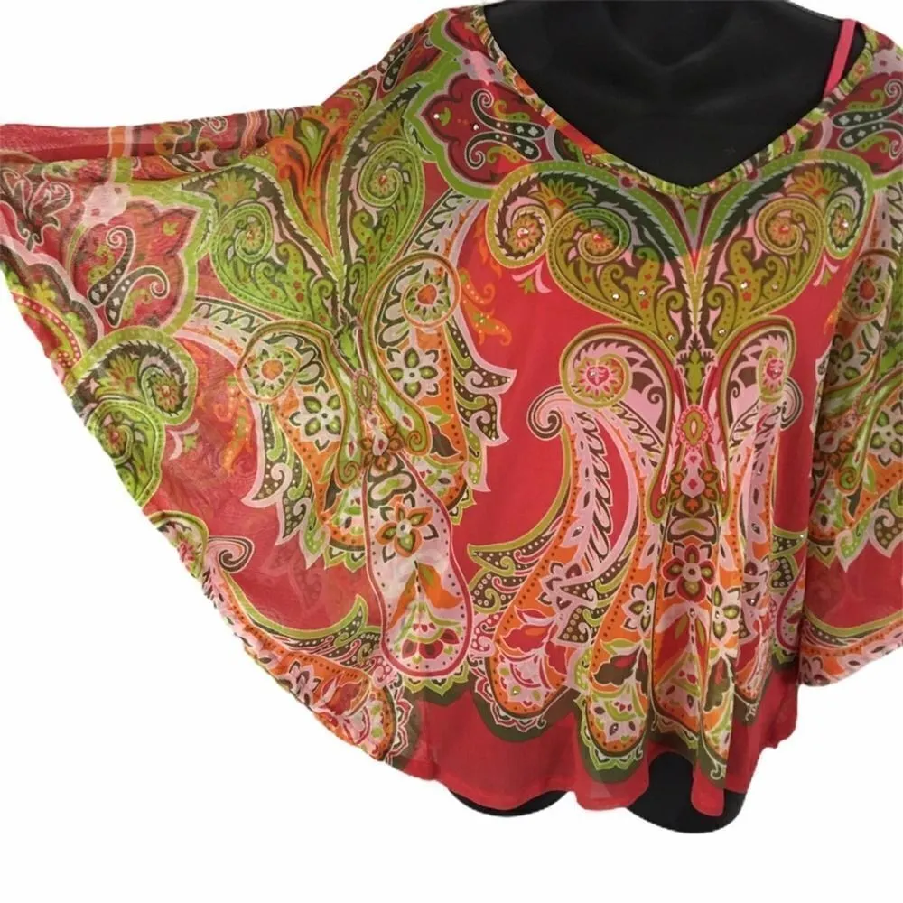 INC International Concepts Sheer Bat Wing Top Size Small Red - Image 2