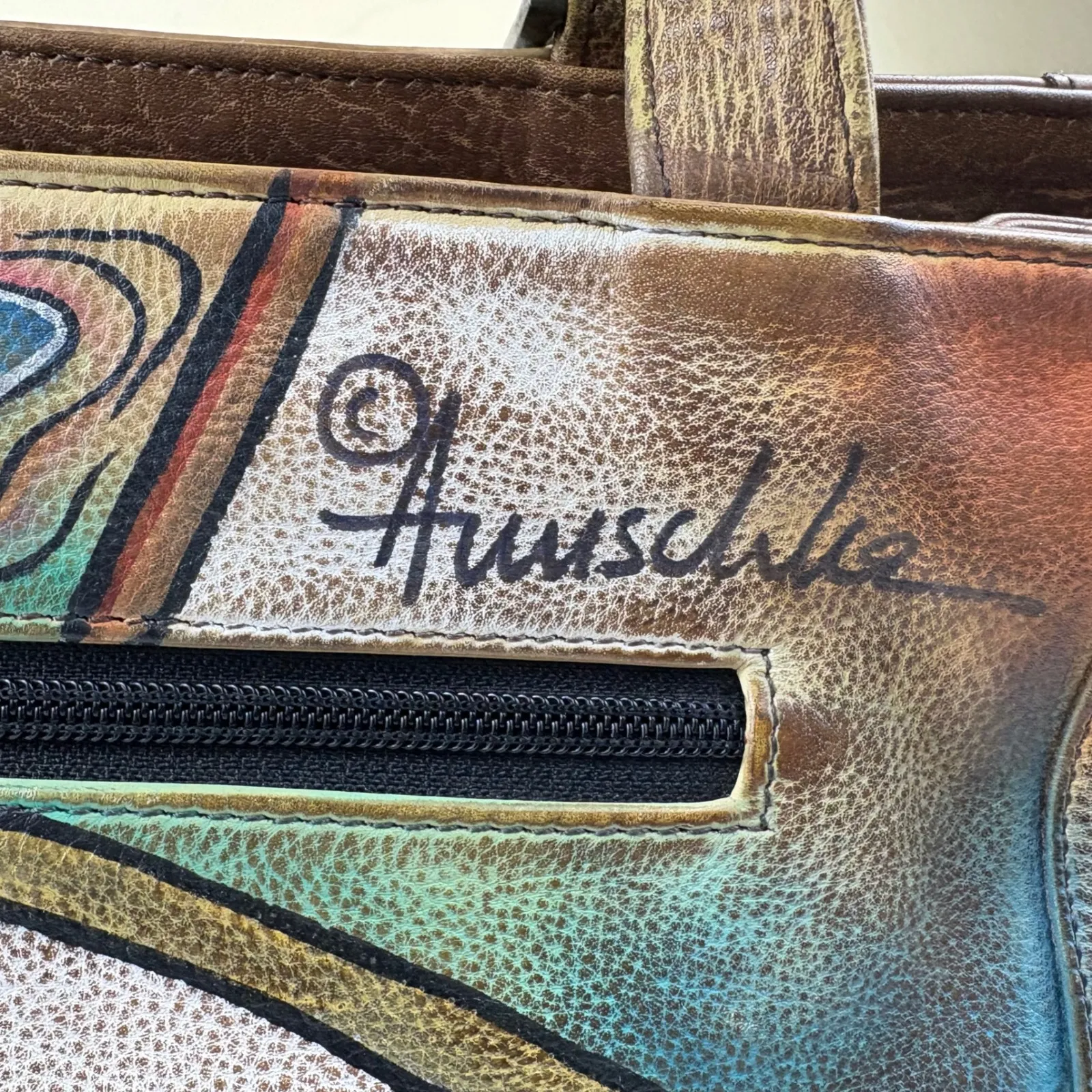 Anuschka Hand Painted Leather Shoulder Bag Butterfly Floral Art Purse - Image 7