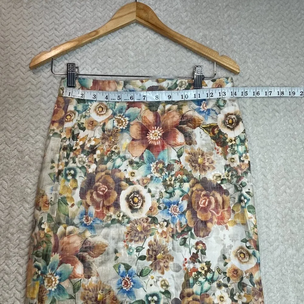 Zara Women's Floral Straight Cotton Blend Vintage-style Skirt Size Small - Image 4