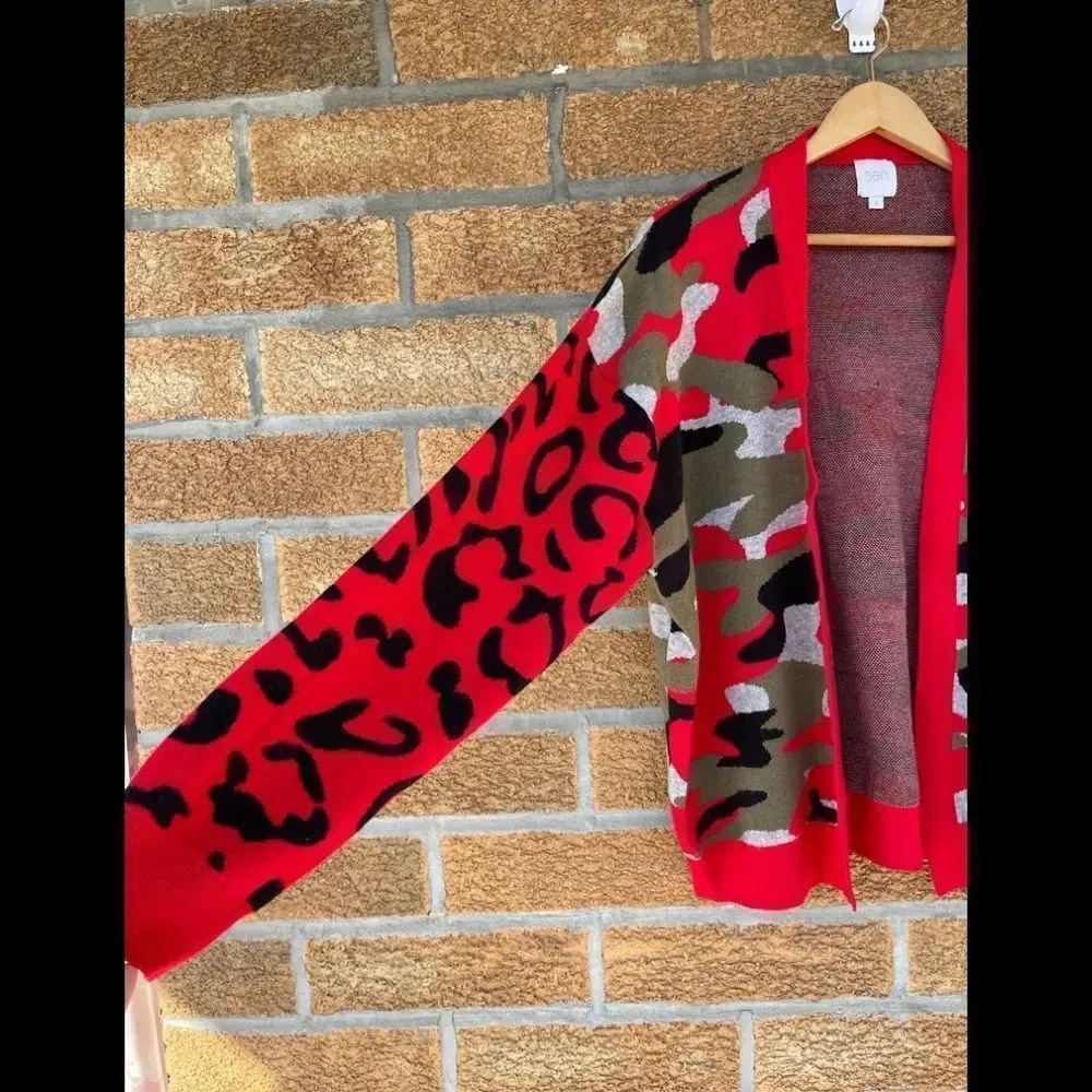Sen cocoon camoflage open sweater m Red Size M - Image 2