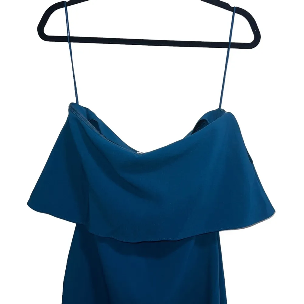 Driggs One Shoulder Strapless Midi Dress In Cerulean Blue Teal - Image 5