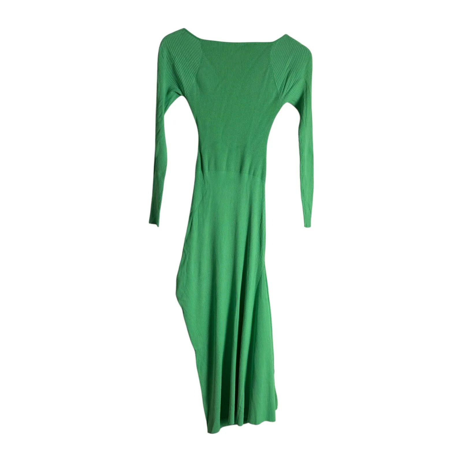 A.L.C. Clara Green Long Sleeve Square Neck Rib Knit Asymmetrical Midi Dress XS - Image 14