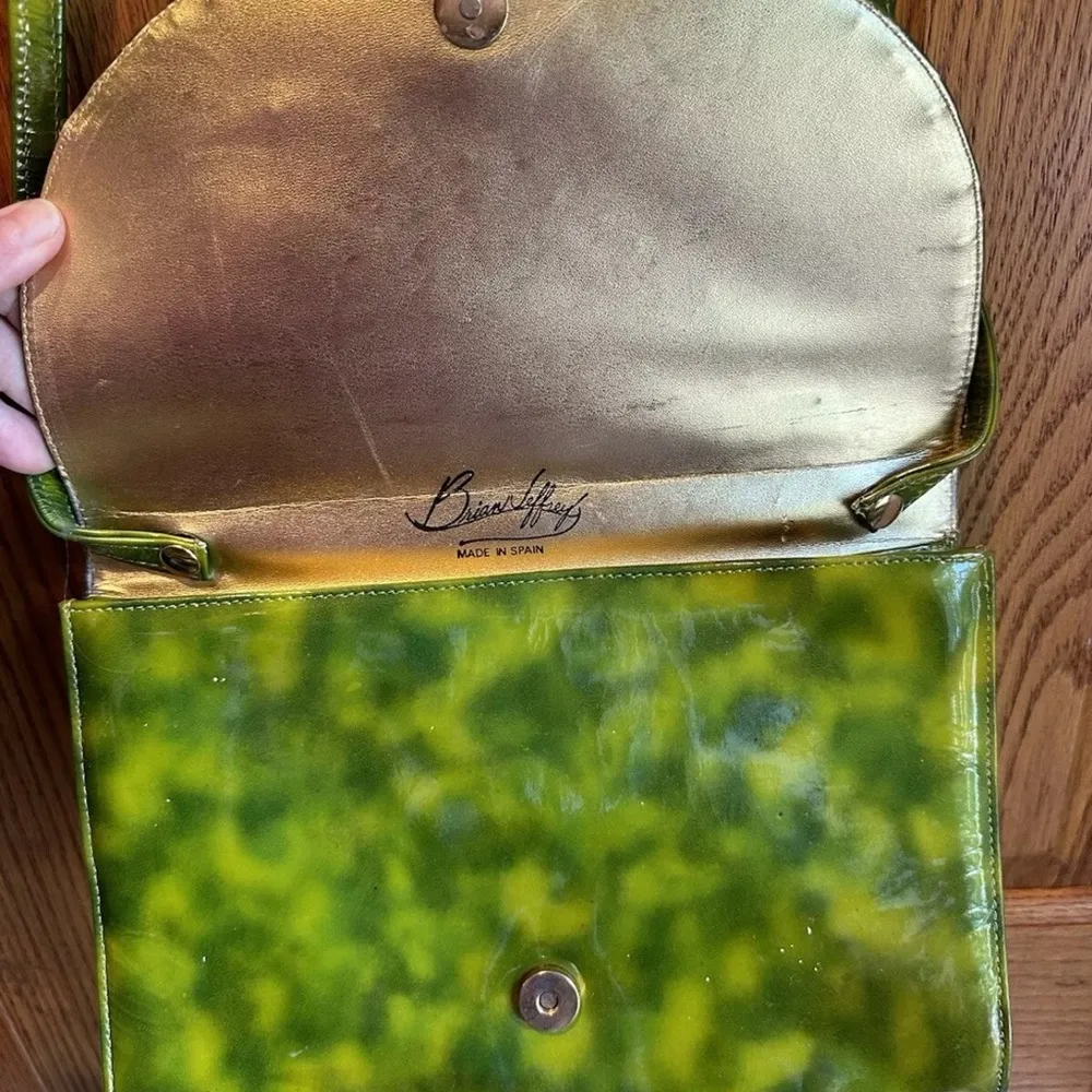 Vintage Purse Brian Jeffrey Green Convertible Clutch Gold Hardware made in spain - Image 4