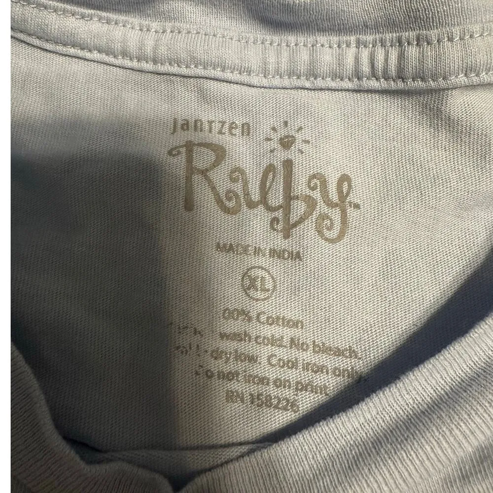 Jantzen Ruby Love Cropped Short-Sleeved T-Shirt Size XL Blue Pride LGBTQIA - Image 3