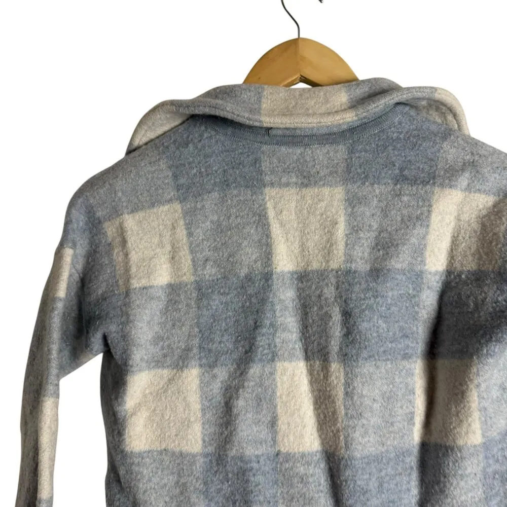 Madewell Blue Plaid Buffalo Check Boiled Wool Half Zip Pullover Size XS - Image 12