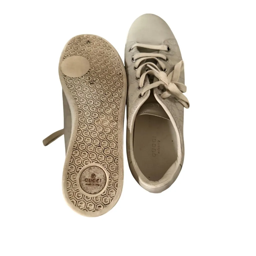 GUCCI Women's Ace Beige Leather Logo Sneakers Trainers Size 37.5 / US 7.5 - Image 5