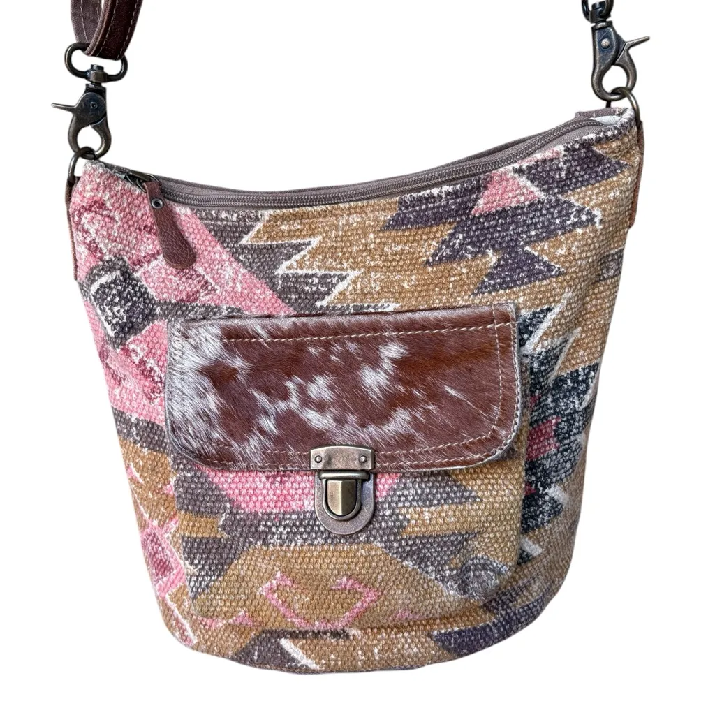 Myra Bag Tribal Hairon Leather Tapestry Crossbody Shoulder Bag Brown - Image 8