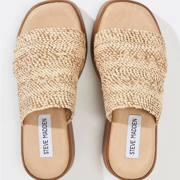 Steve Madden Tan Woven Platform Slides - Image 2