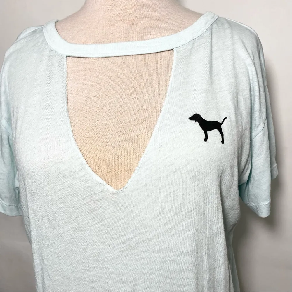 Victoria’s Secret PINK cut out Keyhole V Neck Baby Blue Short Sleeve Tee - Image 63