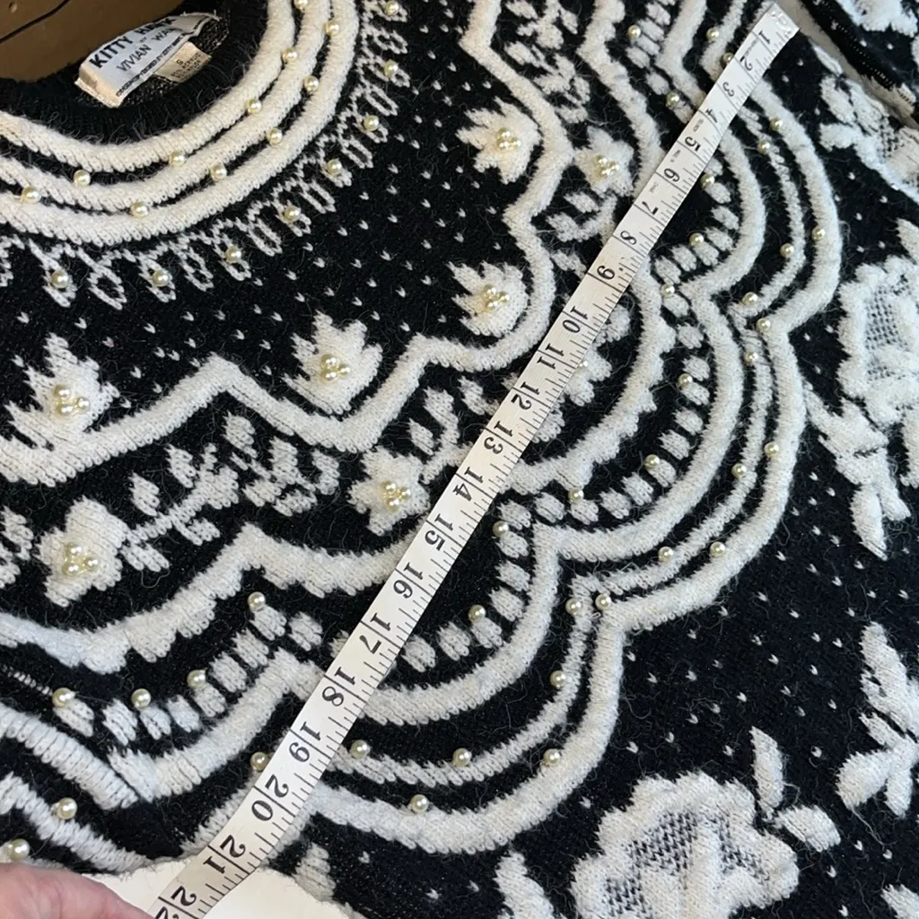 Vintage Kitty Hawk Vivian Wang black and floral sweater with faux pearl beads - Image 8