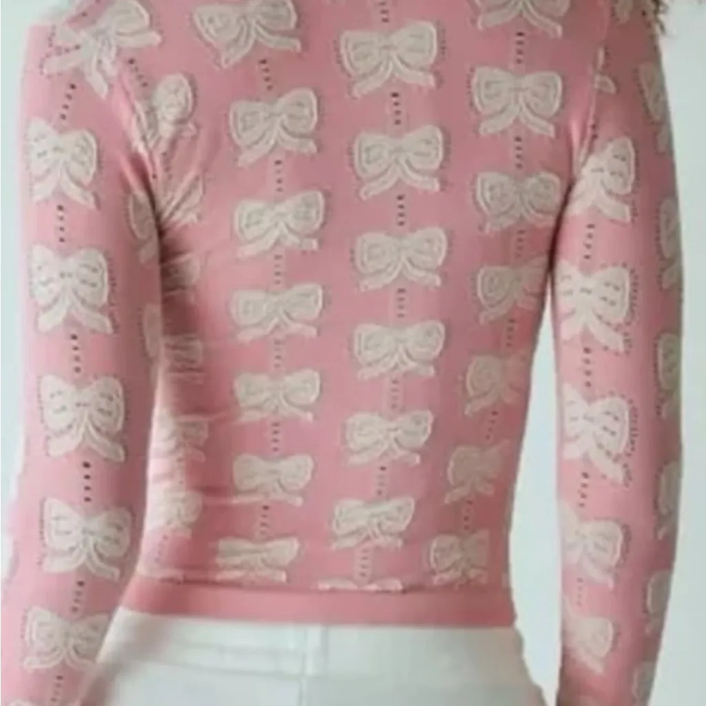 Out From Under/Urban Outfitters Cardigan Seamless Knit Pink WITH bows. Size XS/S - Image 3