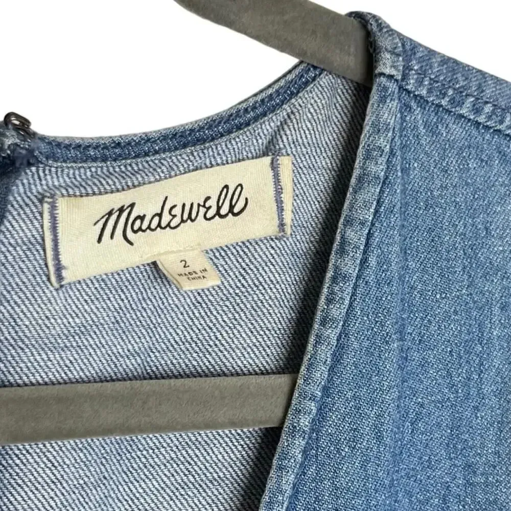 Madewell Women Size 2 Linen Blend Blue Chambray Jumpsuit - Image 6