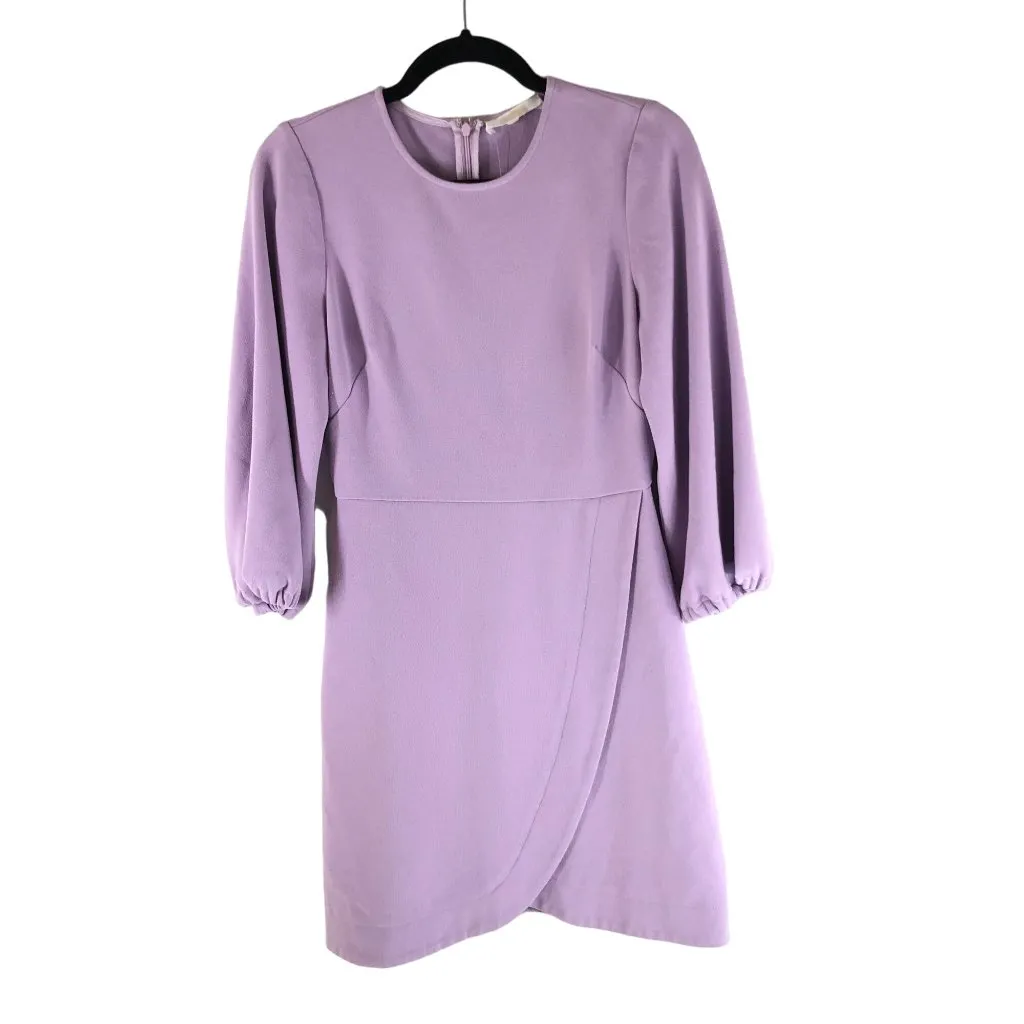 Shoshanna Lavender Puff Sleeve Dress 3/4 Sleeve Faux Wrap Purple 4 - Image 3