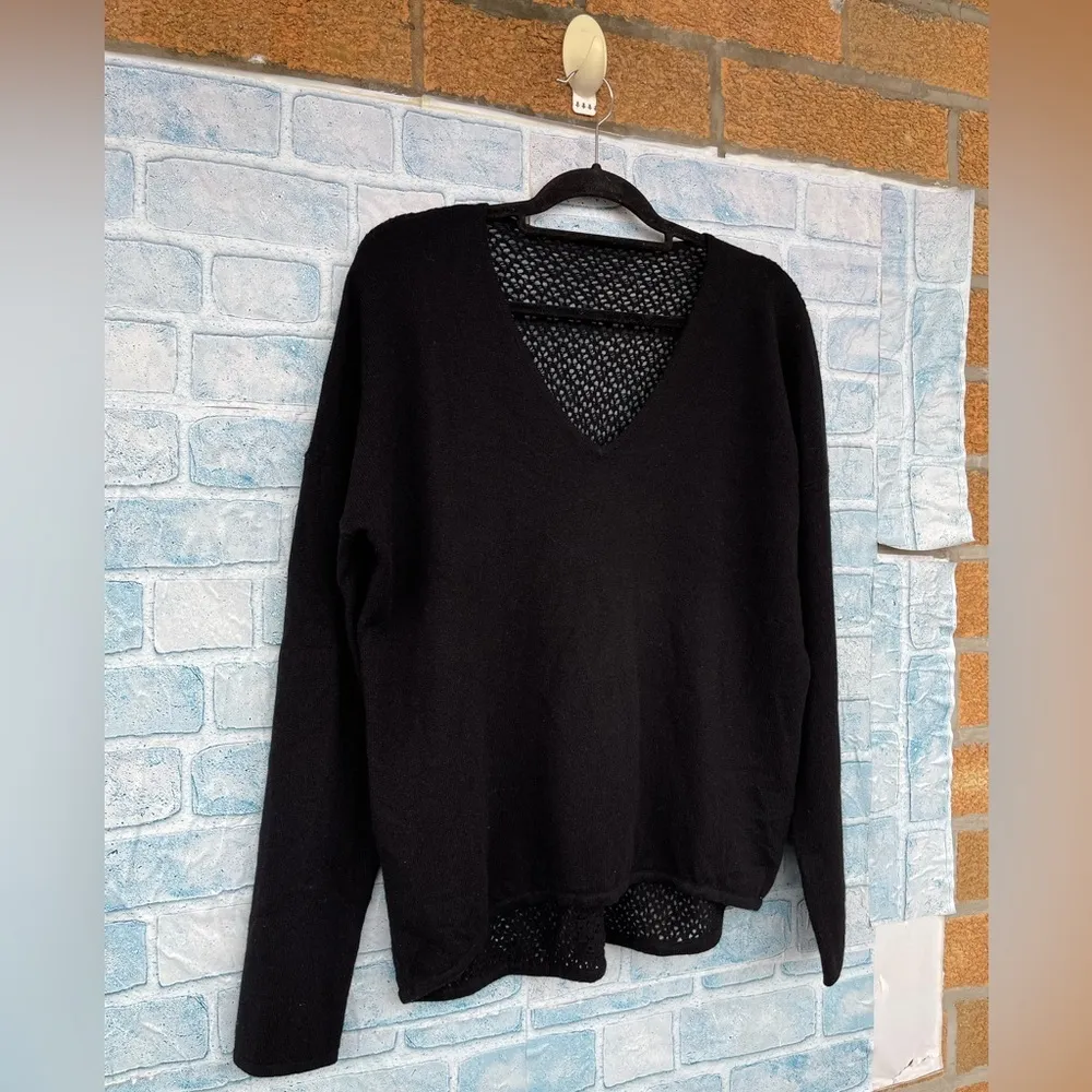 ALLUDE CASHMERE BACK SHEER SWEATER XL Black - Image 2