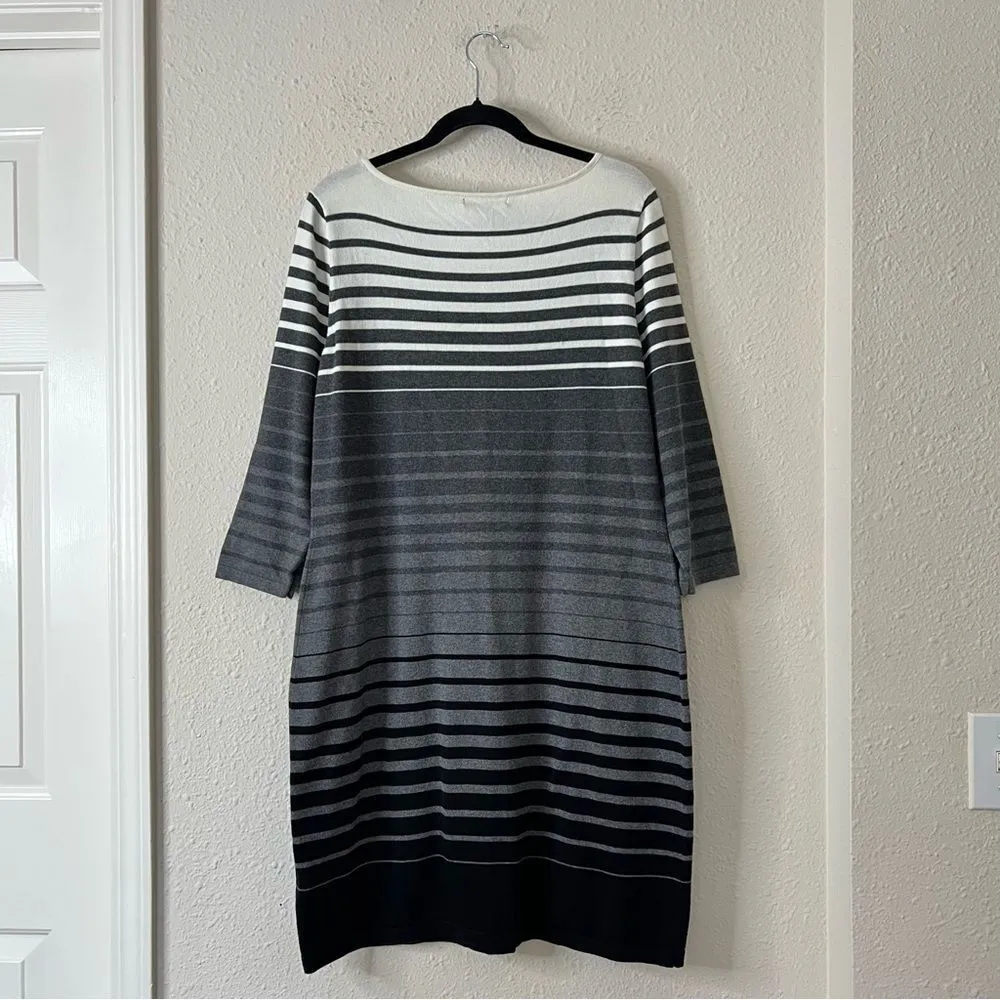 Lauren Ralph Lauren Black Gray & White Stripe 3/4 Sleeve Sweater Dress Size XL Black - Image 5