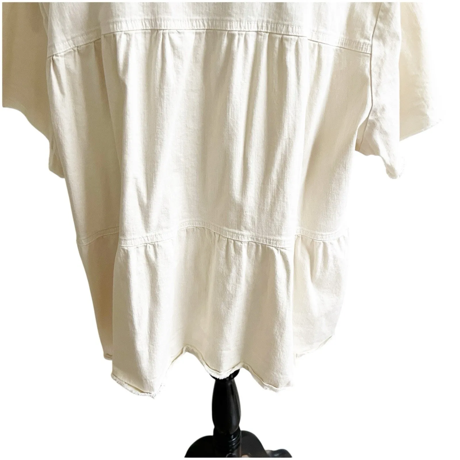LOGO by Lori Goldstein Tiered Babydoll Tunic Button Front Collar Fringe Size 3X - Image 5