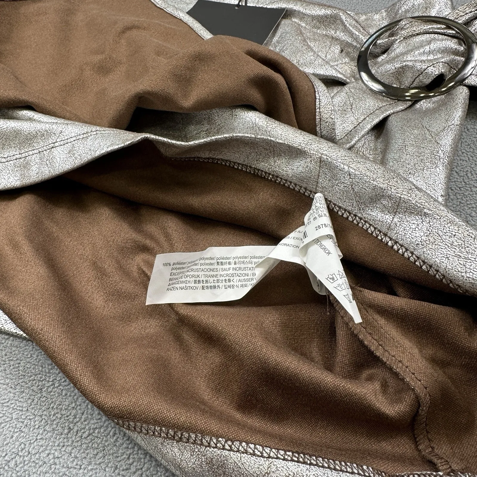 NWT ZARA Metallic Mini Skirt Womens M Silver Faux Metallic Wrap Buckle Trafaluc - Image 7