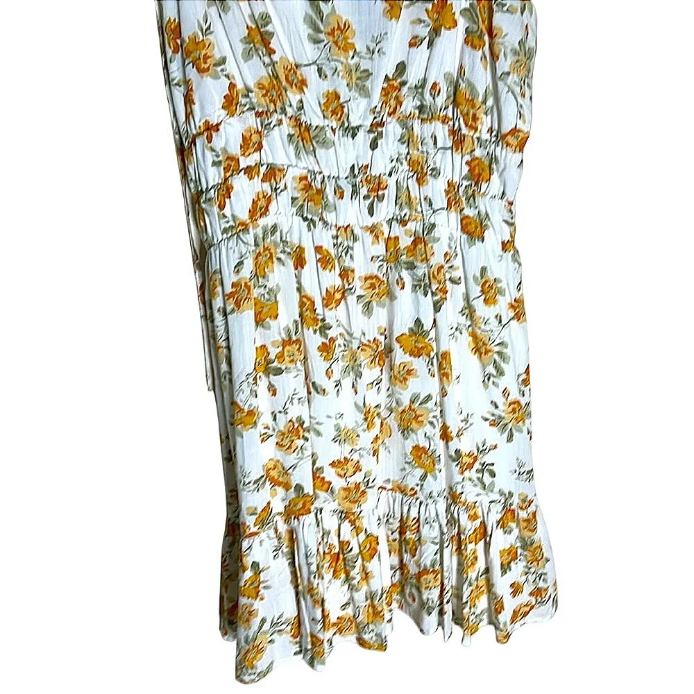 MinkPink Floral Mini Dress White Yellow Foral Smocked Sundress Summer‎ Size M - Image 6