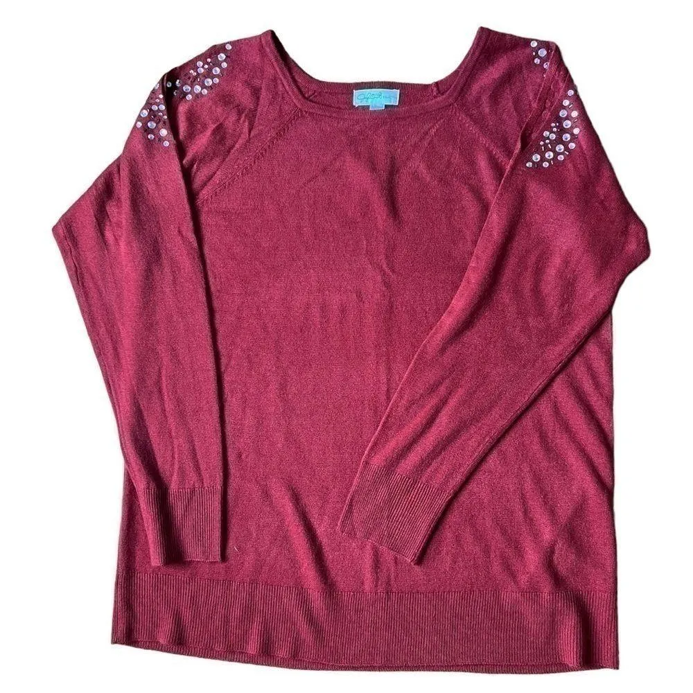 Jaclyn Smith Red cold shoulder embellished tunic sweater size Large NWT - Image 11