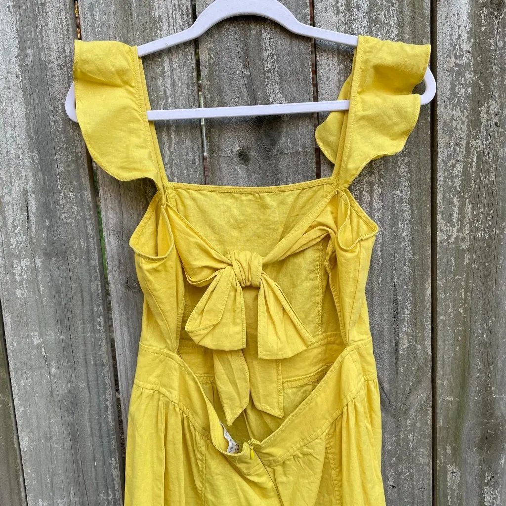 Chelsea & Violet Linen Dress Size Medium Ruffle Open Back Celery Yellow Sz M New - Image 5