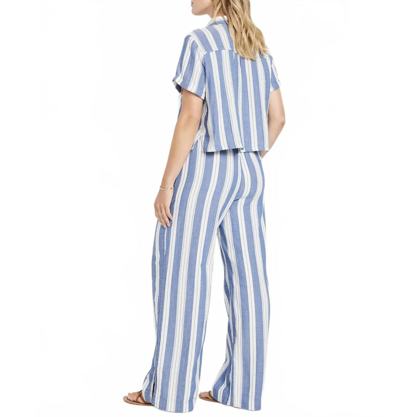 High-Waisted Crinkle Gauze Super Wide-Leg Pants Old Navy Blue Stripe NWT XXLT - Image 2