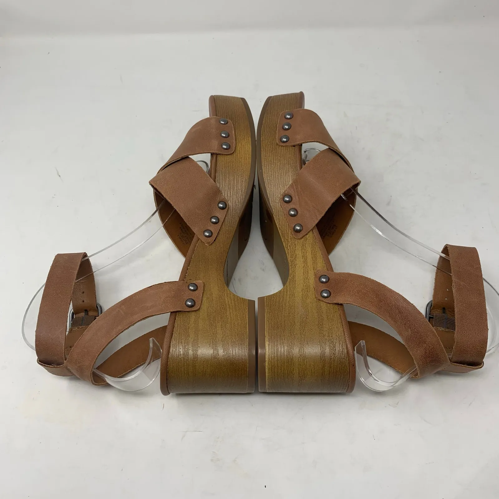 Lucky Brand Famla Size 8 Brown Leather Slingback Platform Sandal Chunky - Image 6