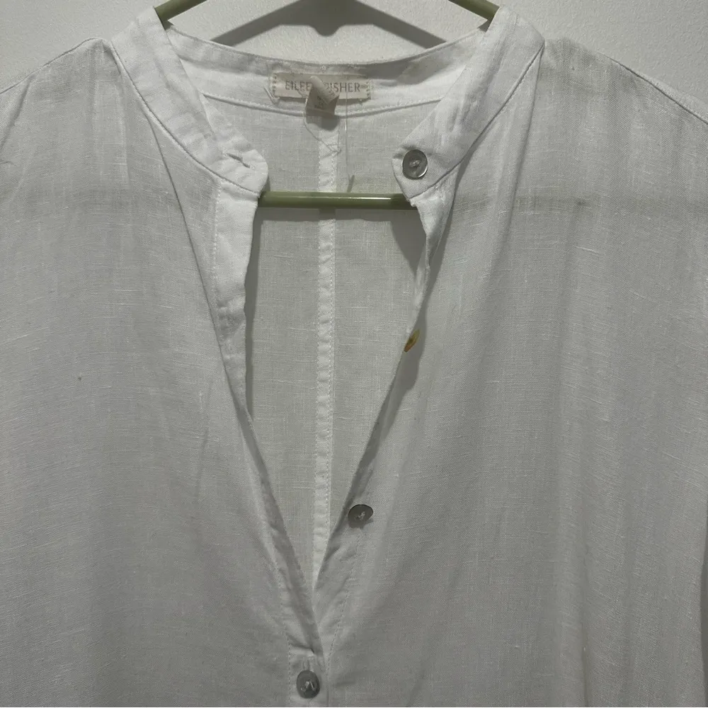 Eileen Fisher White Mandarin collar Organic Linen Dress Women’s size XXS - Image 4