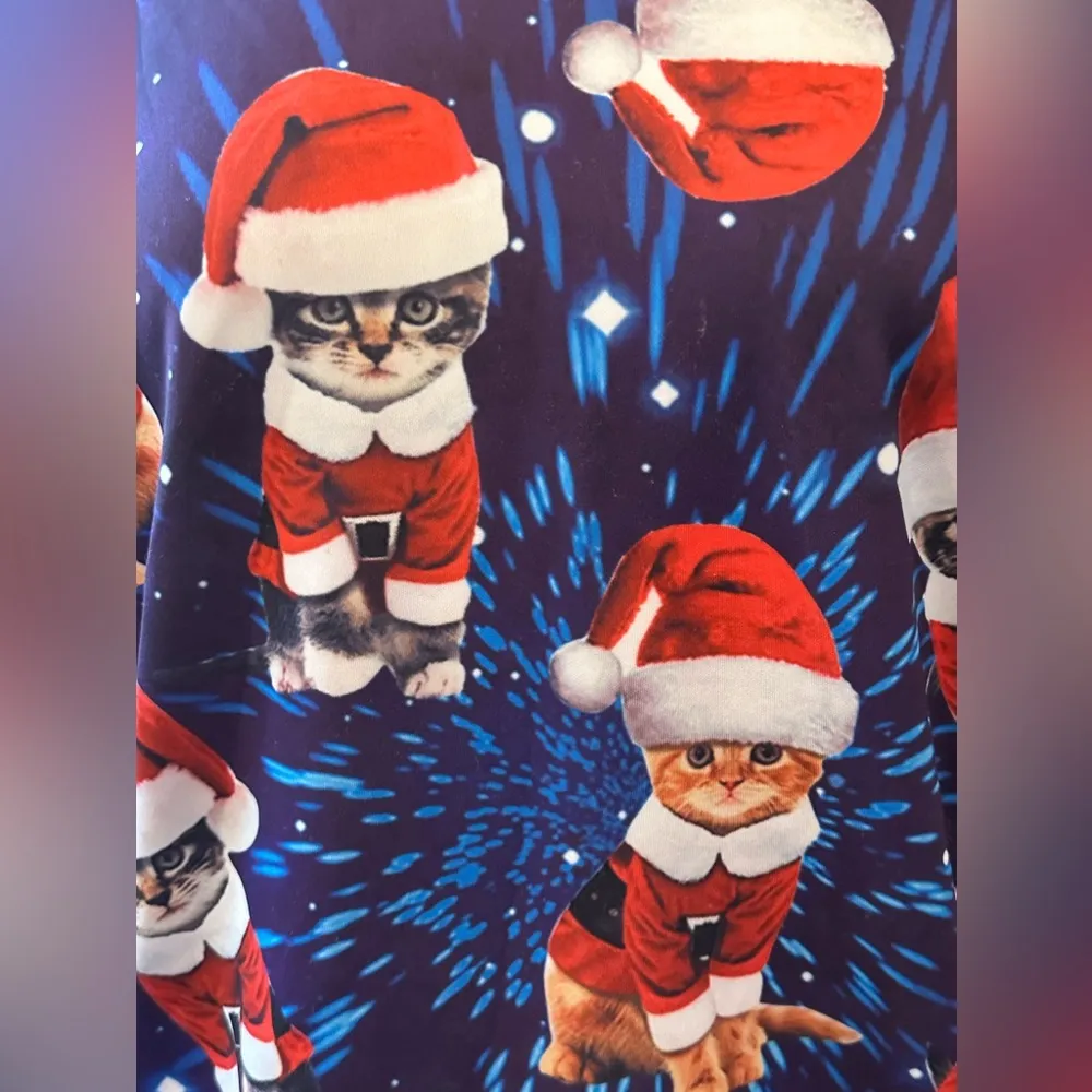 Christmas Holiday Santa Cat pre shrunk sweatshirt Size Medium Red - Image 4