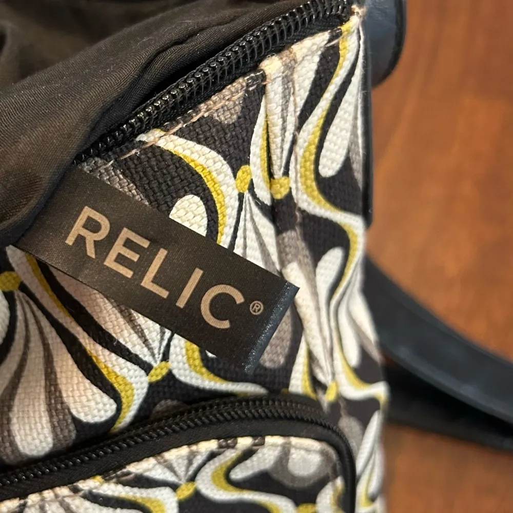 New Relic Geometric Print Canvas Faux Leather Crossbody Purse Shoulder Bag - Image 9