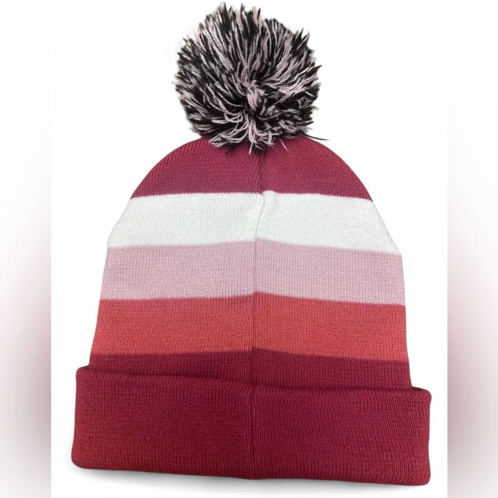 Disney Minnie Mouse Pom Beanie Hat – One Size Striped Knit Winter Pink White - Image 2