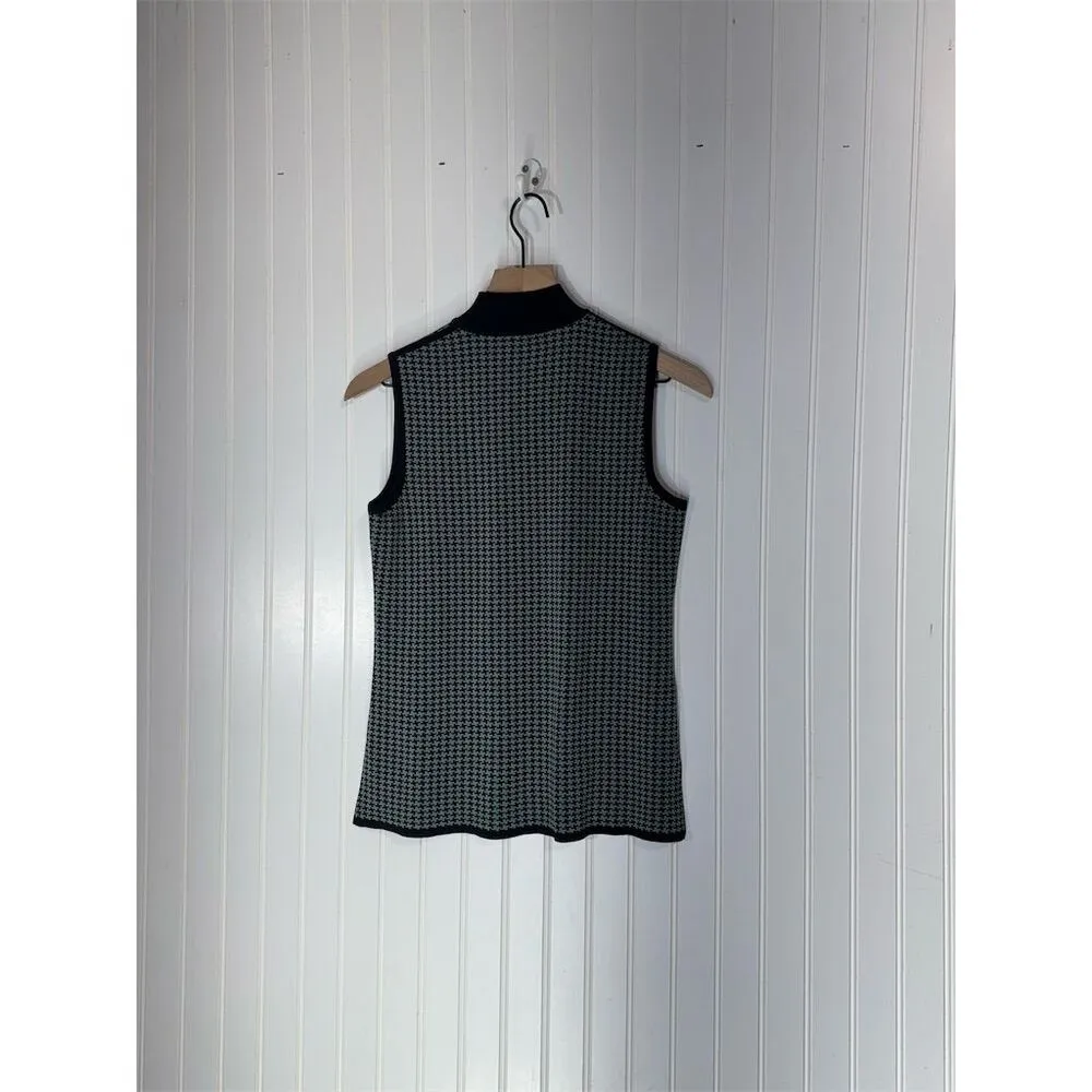 Vintage Exclusively Misook Petite S Houndstooth Sleeveless Knit Top Quiet Luxury - Image 2
